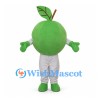 Green Apple Mascot Costume with Leaf and White Pants