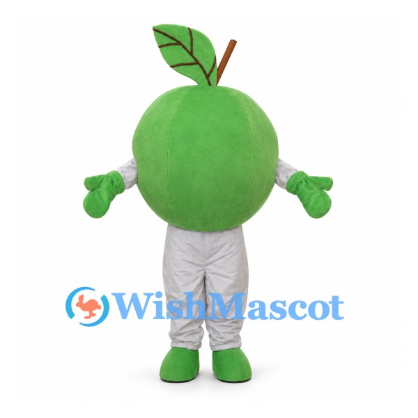Green Apple Mascot Costume with Leaf and White Pants
