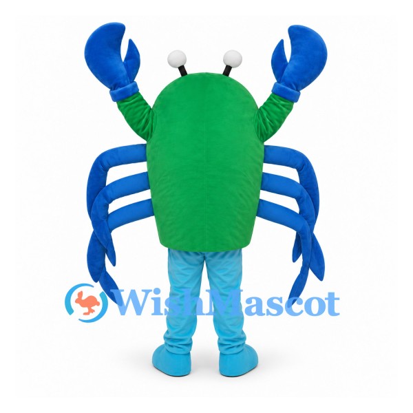 Crab Mascot Costume in Green with Blue Claws and Legs