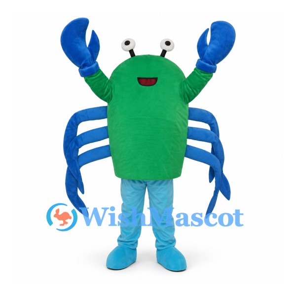 Crab Mascot Costume in Green with Blue Claws and Legs