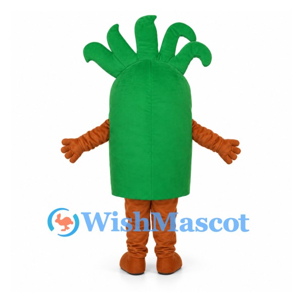 Celery Mascot Costume in Green with Leafy Top and Brown Limbs