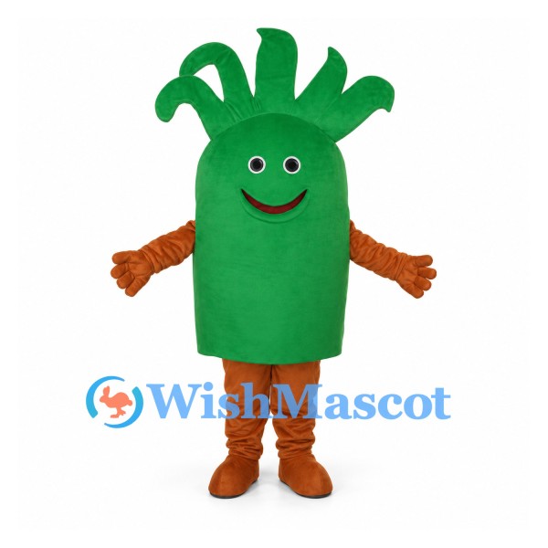 Celery Mascot Costume in Green with Leafy Top and Brown Limbs