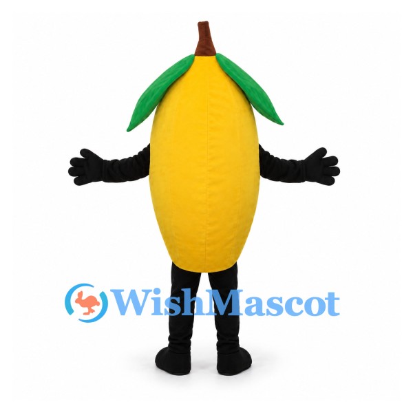 Lemon Mascot Costume in Yellow with Green Leaves