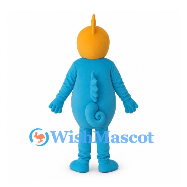 Seahorse Mascot Costume in Blue with Yellow Head and Belly