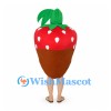 Chocolate Strawberry Mascot Costume with Green Leaves and Red Top