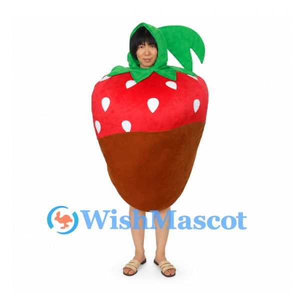 Chocolate Strawberry Mascot Costume with Green Leaves and Red Top