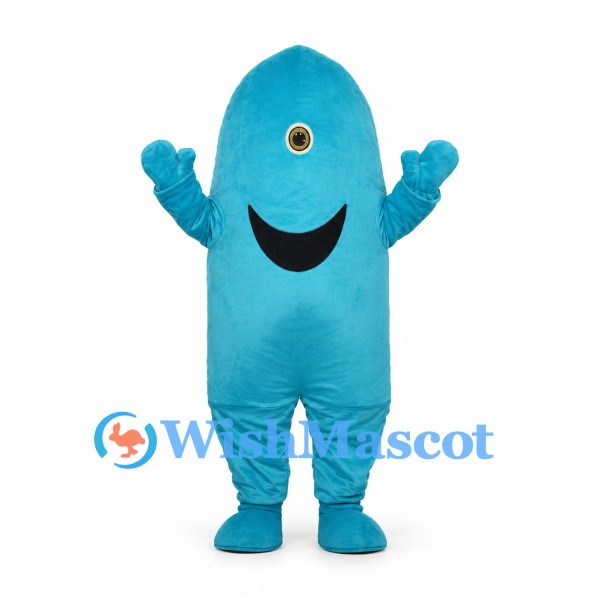 Cyclops Mascot Costume in Turquoise with Wide Smile