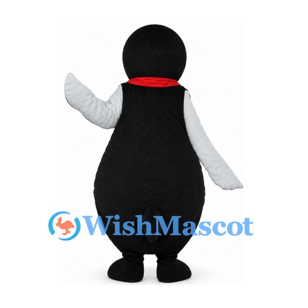 Penguin Mascot Costume with Red Scarf and Glasses
