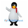 Penguin Mascot Costume with Red Scarf and Glasses