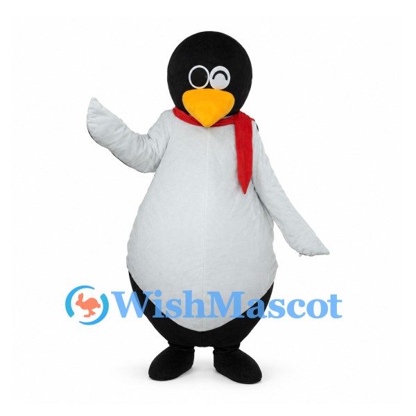 Penguin Mascot Costume with Red Scarf and Glasses