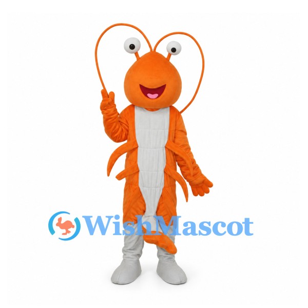 Lobster Mascot Costume in Orange with White Belly and Long Antennae