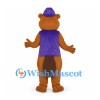Bear Mascot Costume with Purple Vest and Cap