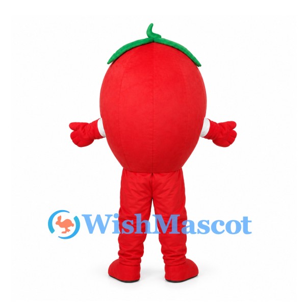 Tomato Mascot Costume in Red with Green Leaves