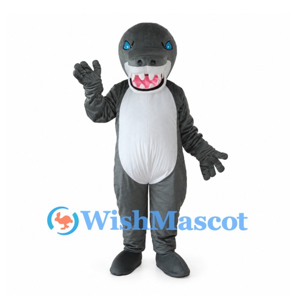 Shark Mascot Costume in Gray with White Belly and Pink Mouth