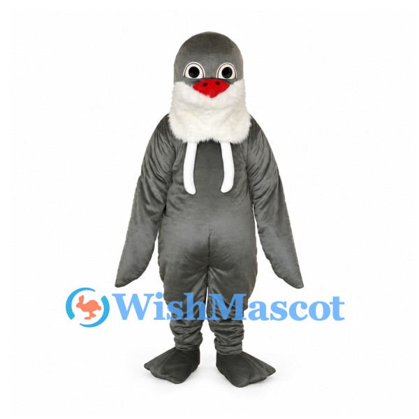 Walrus Mascot Costume in Gray with White Muzzle and Tusks