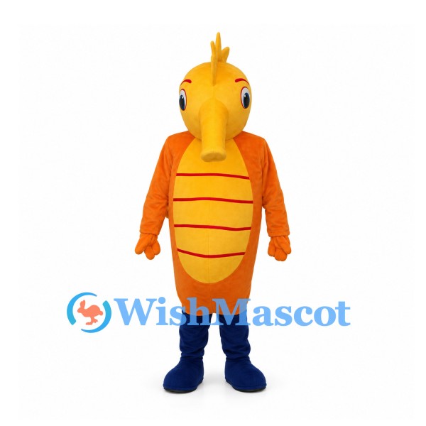 Seahorse Mascot Costume in Orange with Yellow Belly