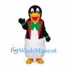 Penguin Mascot Costume with Black Jacket and Green Bow Tie