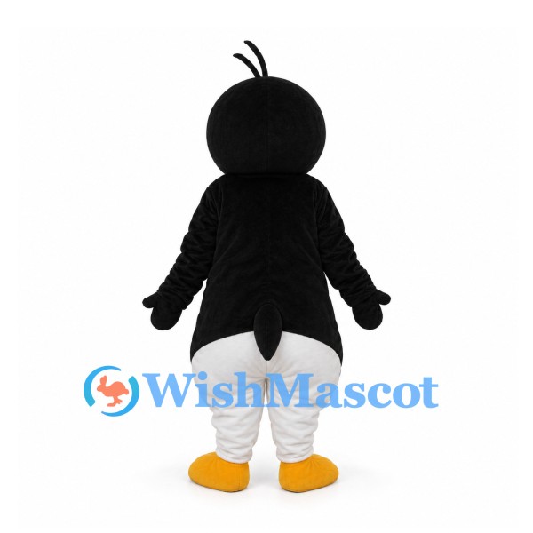 Penguin Mascot Costume with Black Head Tuft and White Belly