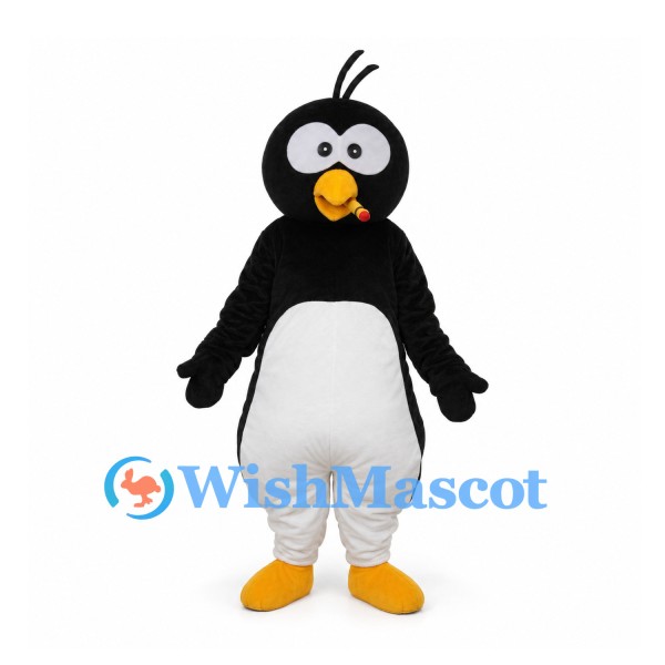 Penguin Mascot Costume with Black Head Tuft and White Belly