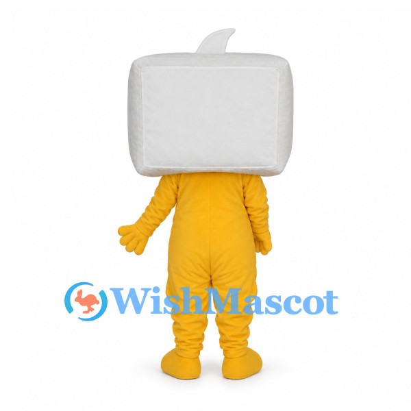 Monitor Character Mascot Costume with White Screen Head and Yellow Body