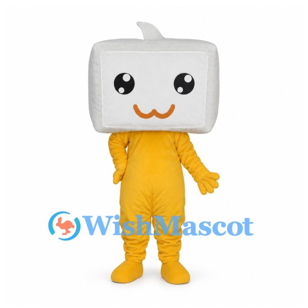 Monitor Character Mascot Costume with White Screen Head and Yellow Body
