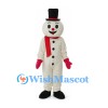 Snowman Mascot Costume with Black Top Hat and Red Scarf