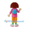 Girl Mascot Costume with Pink Tunic and Blue Backpack