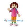 Girl Mascot Costume with Pink Tunic and Blue Backpack