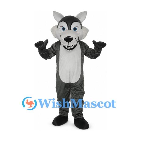 Wolf Mascot Costume in Gray with Large White Cheeks