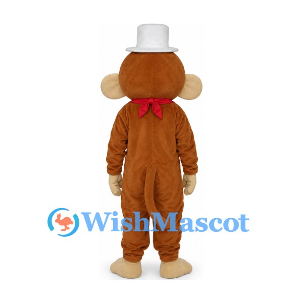 Monkey Mascot Costume with White Top Hat and Red Scarf
