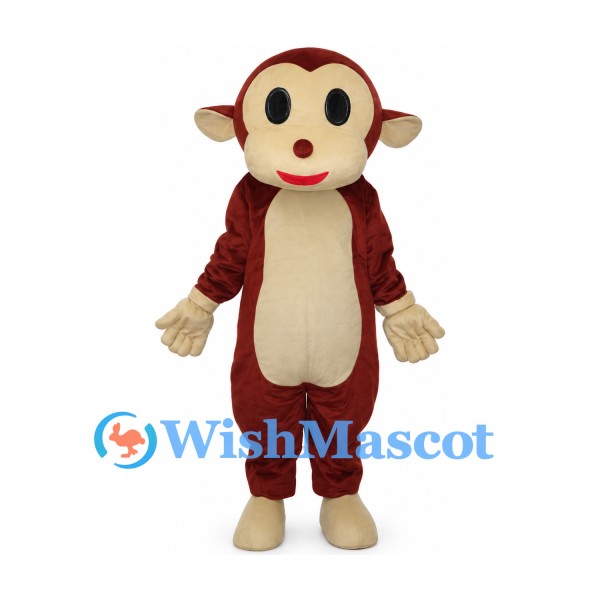 Monkey Mascot Costume in Burgundy with Cream Belly