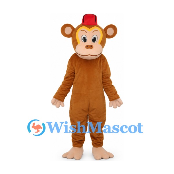 Monkey Mascot Costume with Red Fez and Cream Face