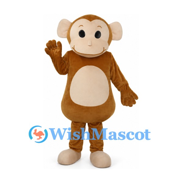 Monkey Mascot Costume in Tan with Cream Belly and Curved Tail