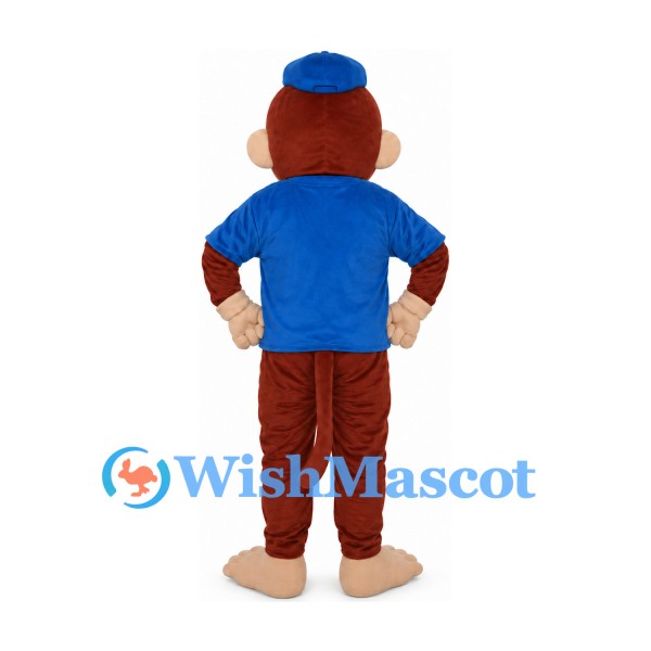 Monkey Mascot Costume with Blue Shirt and Cap