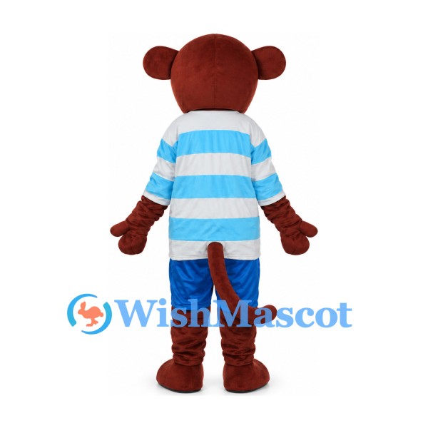 Monkey Mascot Costume with Blue Striped Shirt and Shorts