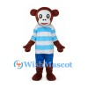 Monkey Mascot Costume with Blue Striped Shirt and Shorts