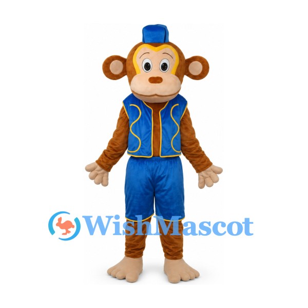 Monkey Mascot Costume with Blue Vest and Fez