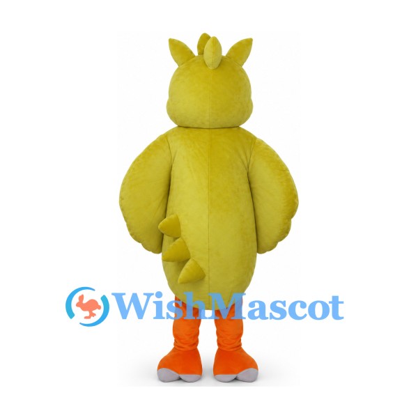 Yellow Bird Mascot Costume with Orange Beak and Tail Feathers