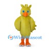 Yellow Bird Mascot Costume with Orange Beak and Tail Feathers