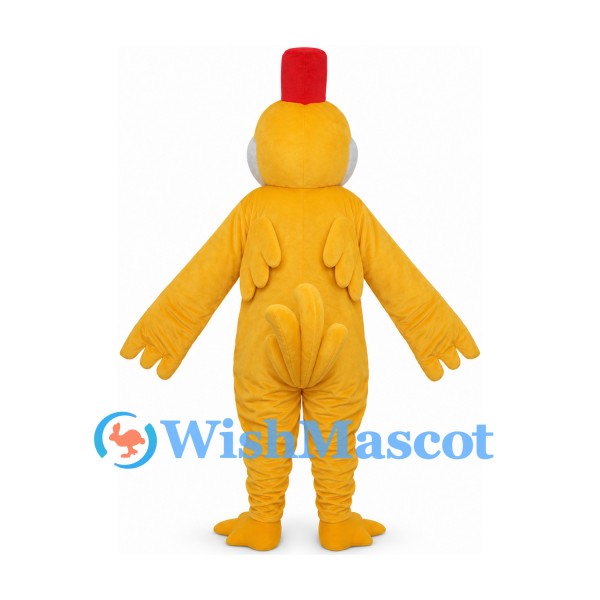 Chicken Mascot Costume in Yellow with Red Comb and Neck Trim