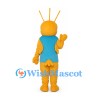 Insect Mascot Costume in Yellow with Blue Shirt and Long Antennae