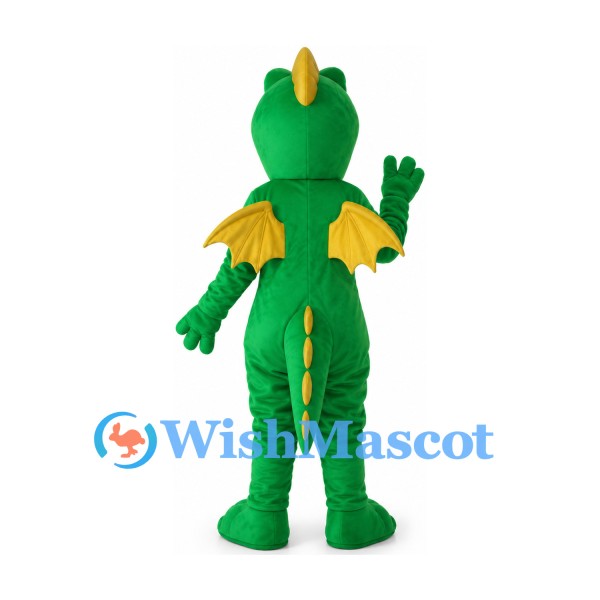 Dragon Mascot Costume in Green with Yellow Wings and Belly