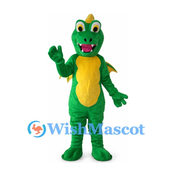 Dragon Mascot Costume in Green with Yellow Wings and Belly