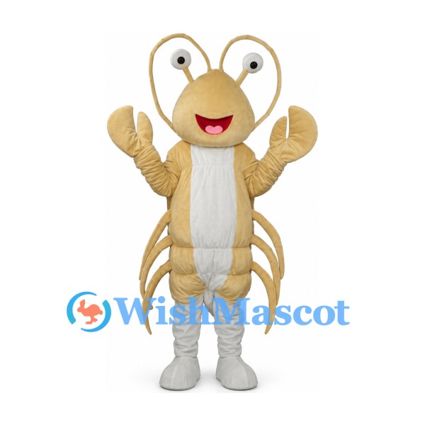 Lobster Mascot Costume in Cream with Long Antennae and Claws