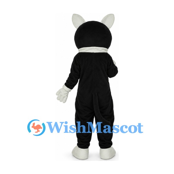Cat Mascot Costume in Black with White Belly and Yellow Eyes