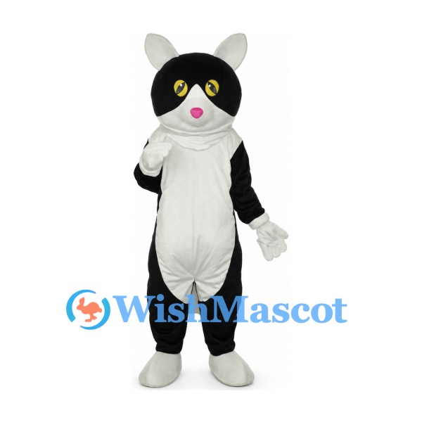 Cat Mascot Costume in Black with White Belly and Yellow Eyes