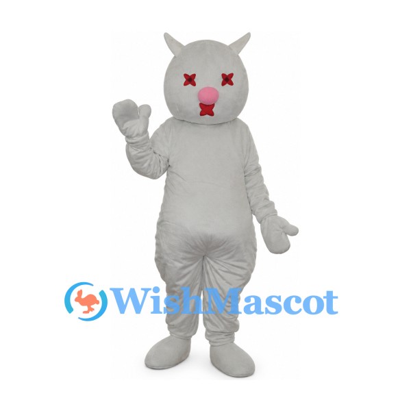 Cat Mascot Costume in White with Red Eyes and Pink Nose