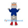 Wolf Mascot Costume with Blue Jacket and Orange Goggles