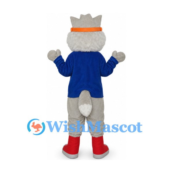 Wolf Mascot Costume with Blue Jacket and Orange Goggles