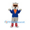 Wolf Mascot Costume with Blue Jacket and Orange Goggles